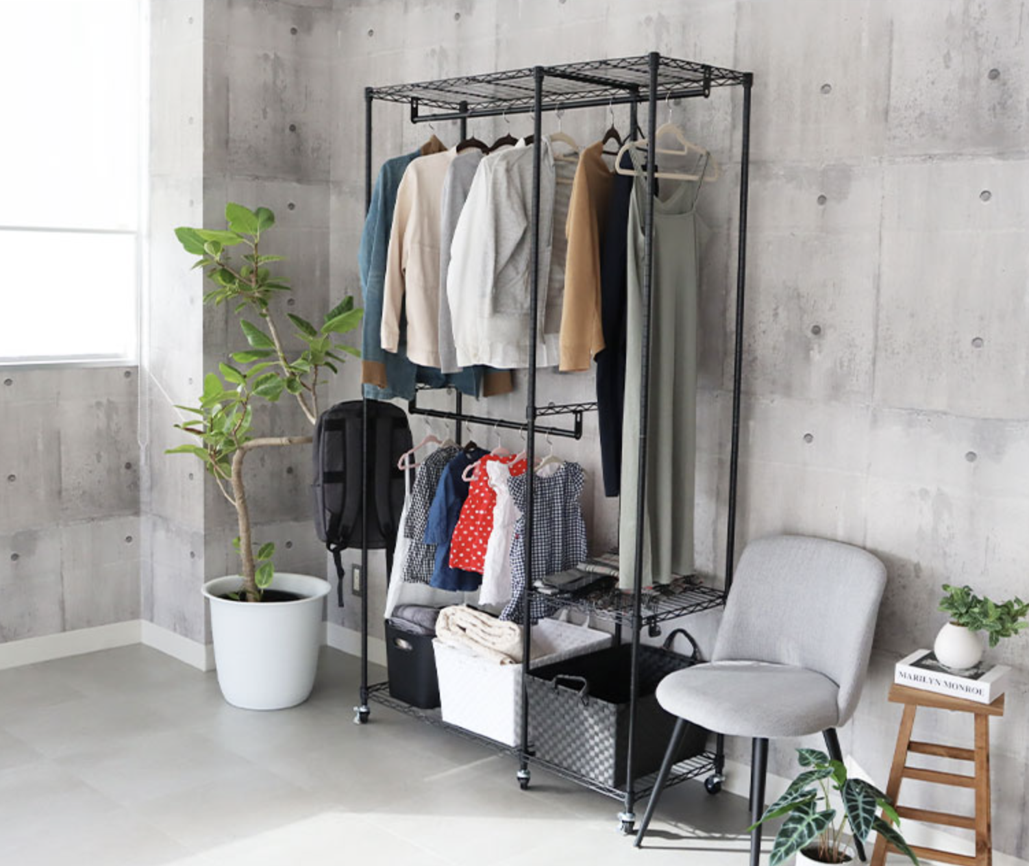 幅115cm システムスチールハンガーラック - 画像 (5)